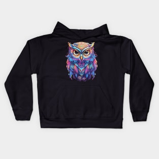 Luminous Nocturne: Holographic Owl Splendor Kids Hoodie